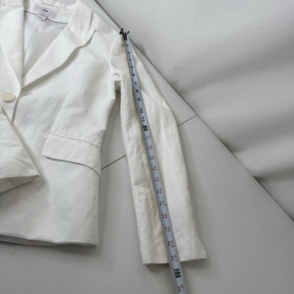 H&M Linen Blend Blazer Womens Size 8 White Single Breasted Preppy Capsule Career - Picture 11 of 15